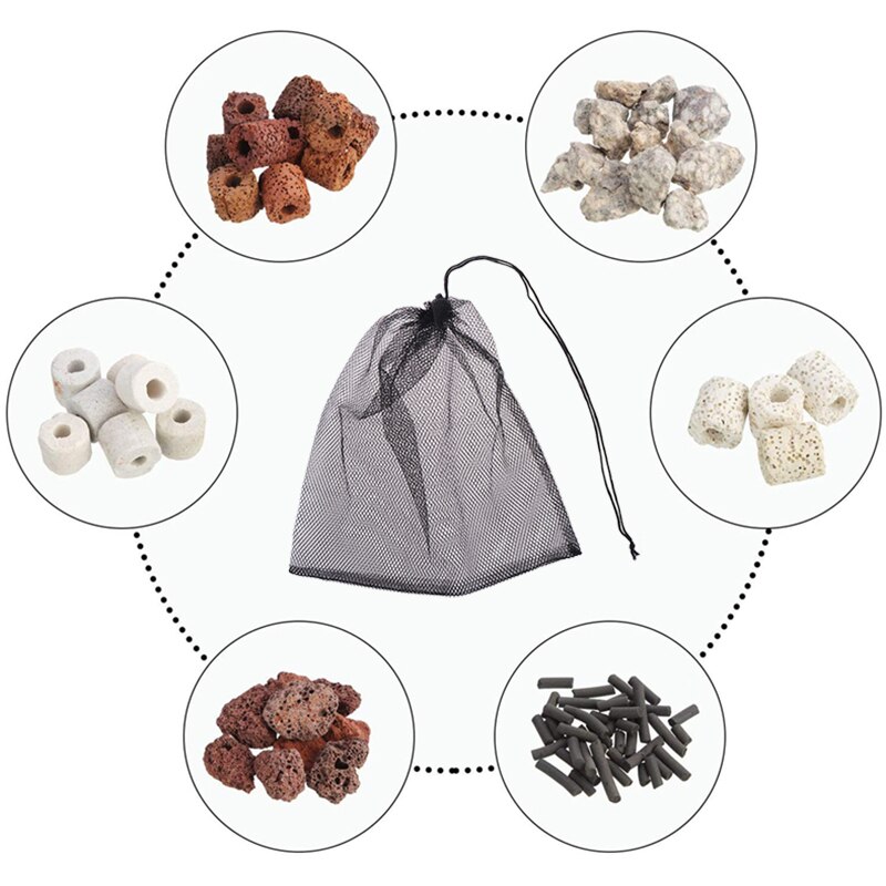 Bolsa de filtro de carbón activado para acuario, bolsa de filtro de medios de malla con cordón para pecera, bolsas de filtro de carbón de bola Bio, 1 unidad