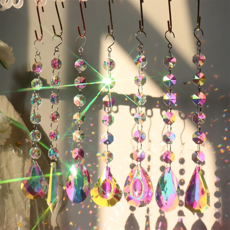 Carrillón de viento de cristal, campanas de viento, prismas de diamante, atrapasueños colgante, cortinas de ventana, decoración de jardín