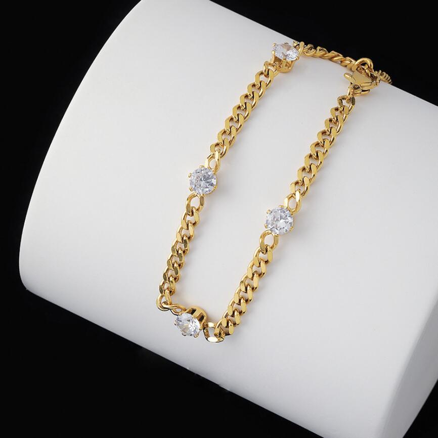 316L Rvs Shine Zirkoon Dikke Ketting Armbanden Voor Vrouwen Meisjes Mode Trend Fijne Sieraden Accessoire