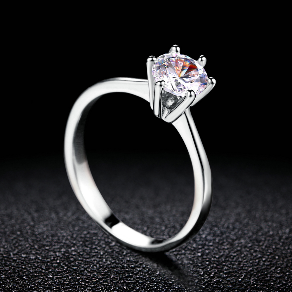 Anillo de boda clásico de cristal de 1 quilate para mujer, sortija de compromiso de aniversario de oro de diamante, propuesta de matrimonio, joyería al por mayor R174: 8 / Negro