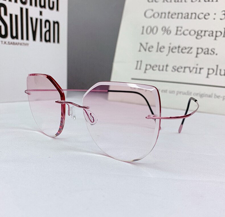 Gradient Gradient Color Lenses Women Cat Eye Prescription Glasses Frame with Diamonds Myopia Glasses Spectacles: Pink