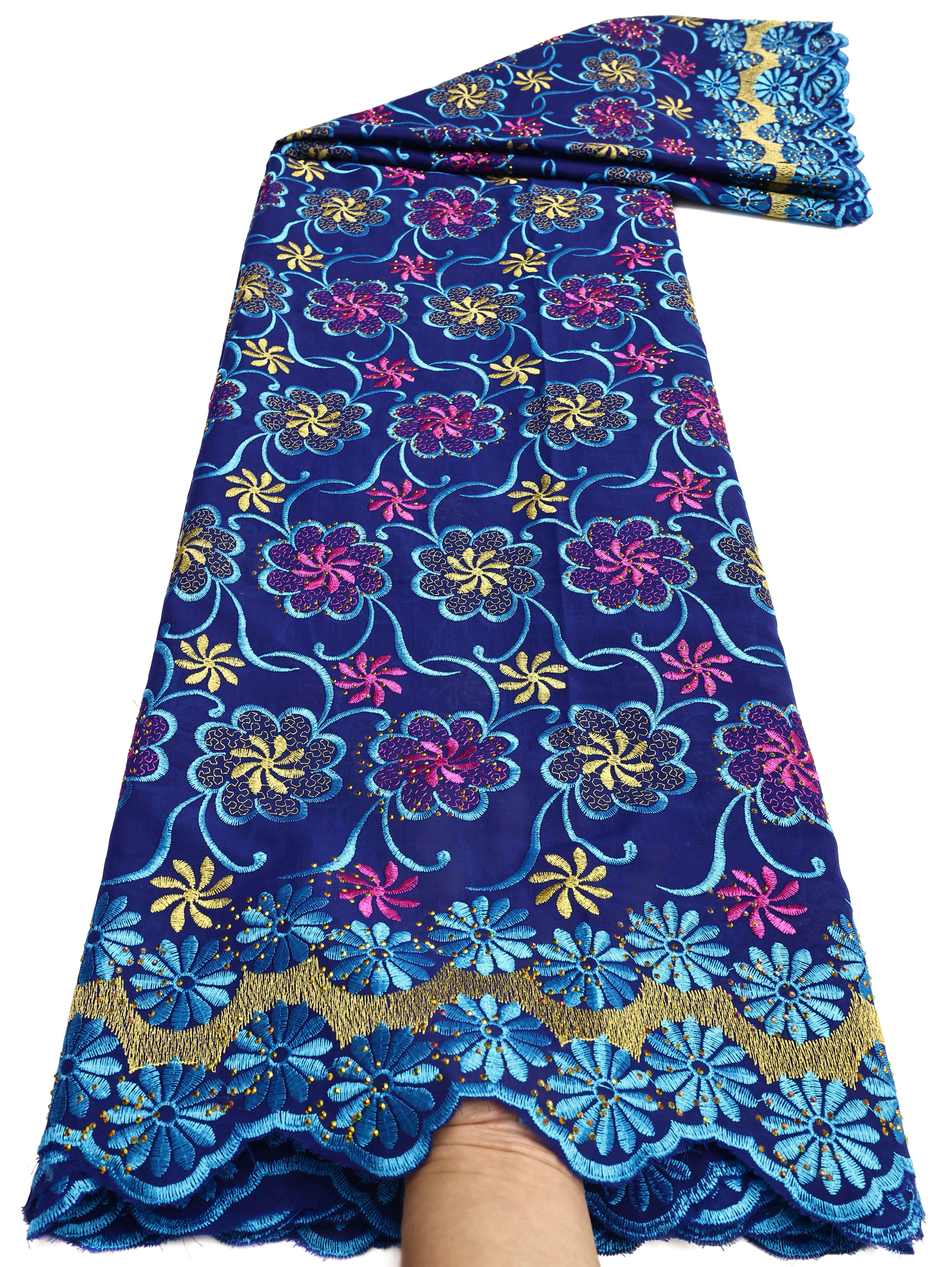 2025 Afrikaanse Nigeriaanse Tule Kant Stof Katoen Damast Guipure Formele Prom Party Gown Dress 5 Yards: LIGHT BLUE