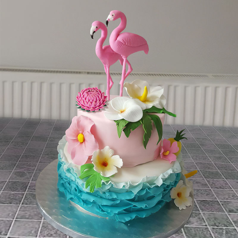 Pink Flamingo Cake Topper Tropical Party Summer Flower Girl Birthday Wedding Deco Flamingo Hawaii Hawaiian Party Decor