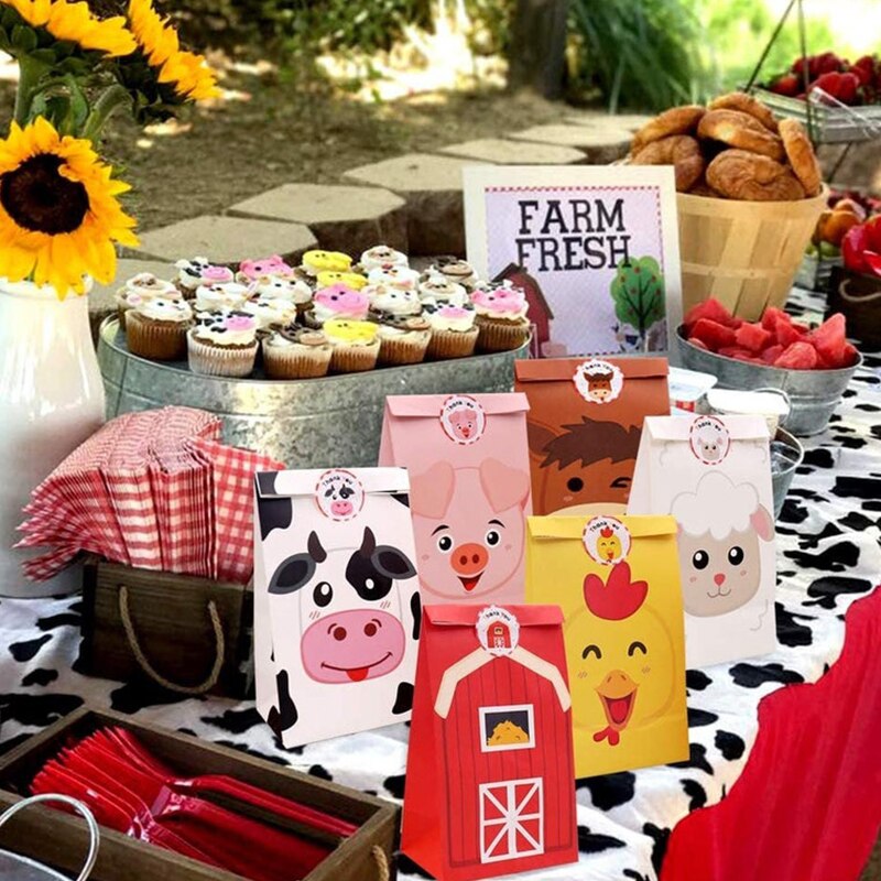 Farm Animals Theme Party Favor Box Green Candy Box Cupcake Box Birthday Event Party Decorations Container Supplies