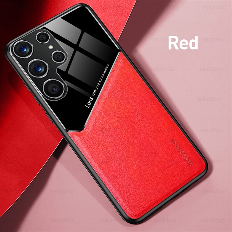 S22Ultra custodia in pelle PU supporto per auto Cover posteriore magnetica per Samsung Galaxy S22 S 22 Ultra Plus 5G cornice morbida proteggi Fundas S22 +: S22 / red