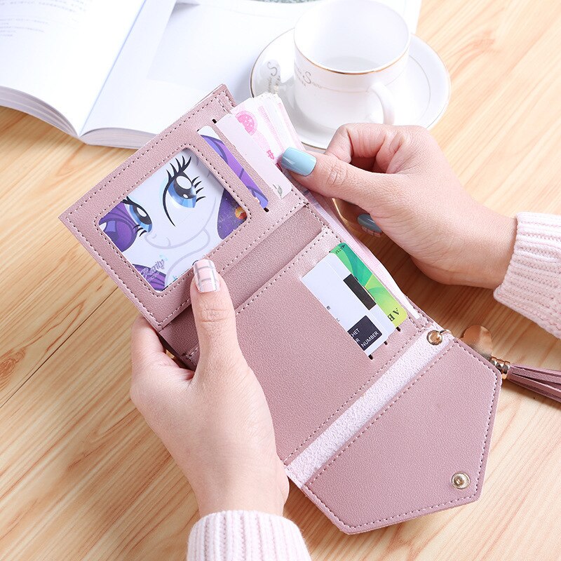 Mini-quasten-geldbörse, damenhandtasche, kurze Mini-geldbörse, hübsche handtasche für koreanische studentinnen, kleine damen-geldbörse