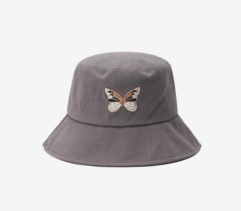 Hat Girl Spring / Summer / Autumn Sweet Lovely Butterfly Embroidered Fisherman's Hat Korean Sun Hat Sunscreen Basin Hat: Gray