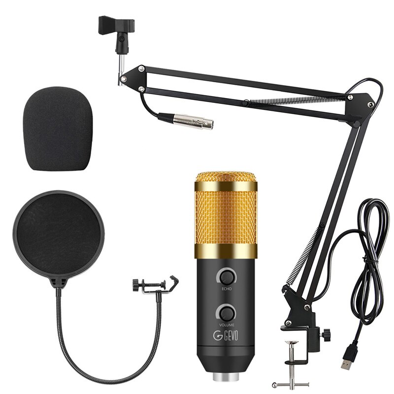 Micrófono USB condensador GEVO BM 900 con cable y micrófono trípode para grabación de ordenador PC, estudio de canto, Karaoke actualizado desde BM 800: Gold NB-35 Filter