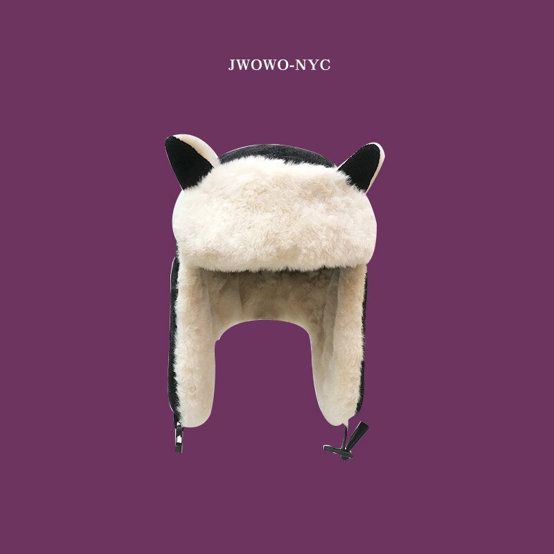 Plush Lei Feng hat female winter Korean cute cat ear children's ear cap cycling warm parent child windbreaker: Black / XS