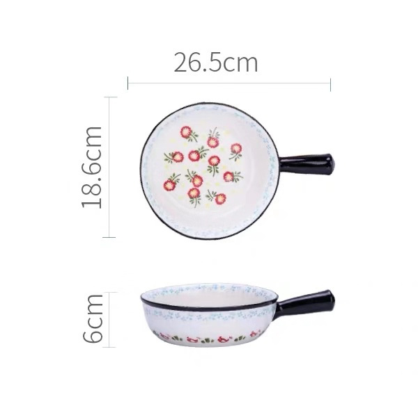 Ceramic Hand-painted Glazed Baking Bowl with Handle French Onion Soup Salad Bowl Roasting Lasagna Pan Round Bakeware: D