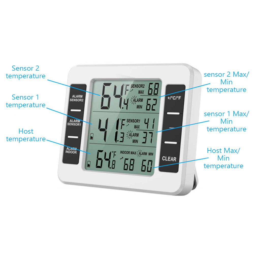 Cordless Refrigerated Truck Thermometer Extra 2 Sensors Kitchen Freezer Garden Temperature Meter Tester Digital Temp Gauge Alarm