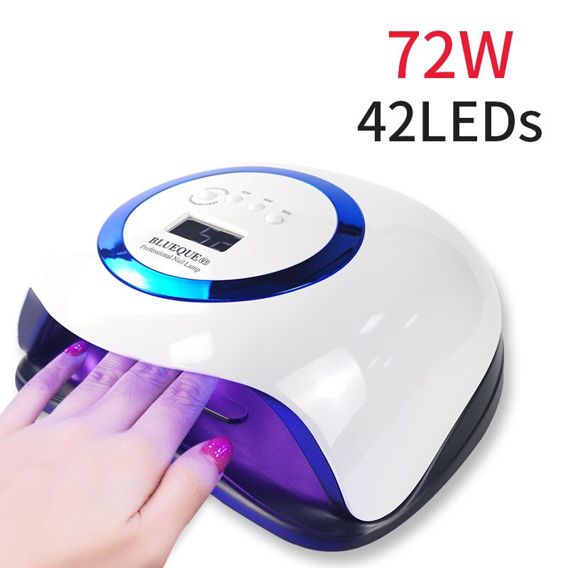 Uv led lampe til manicure hurtigtørrende gel neglelak gel lak hærdende tørre lampe auto sensor lcd display uv lampe til negle: 72w blå  v1