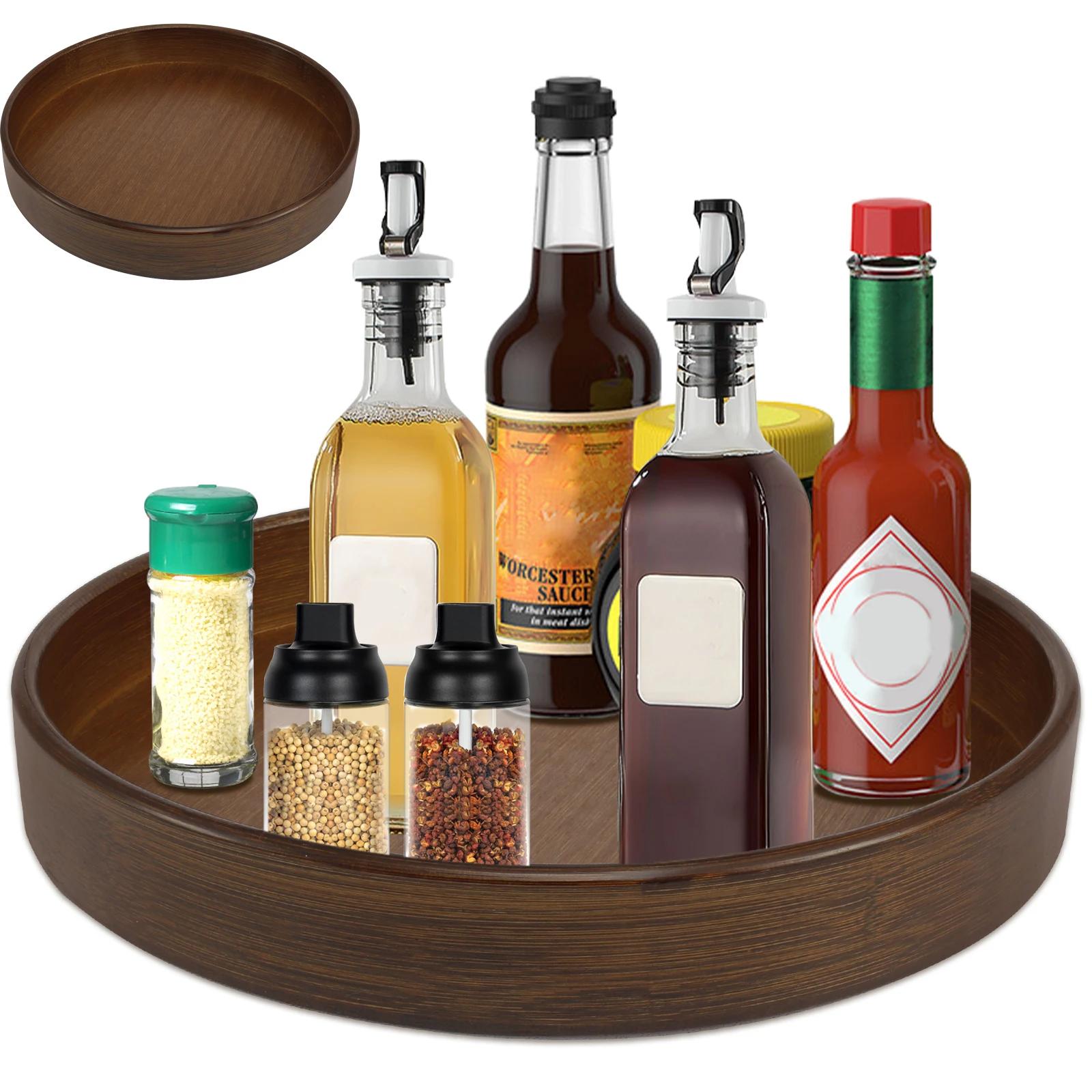 Organizador de madera Lazy Susan, contenedor giratorio redondo Lazy Susan para armario, despensa, encimera de cocina, refrigerador, despensa de especias