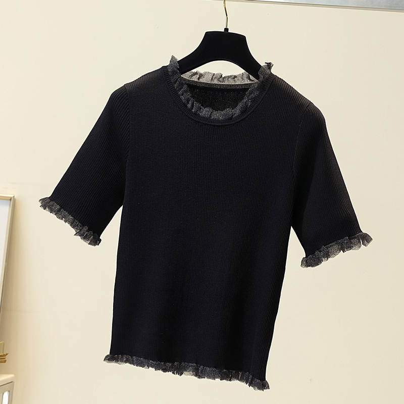 Blouse met volant mouw en elastieke hals UNI zwart