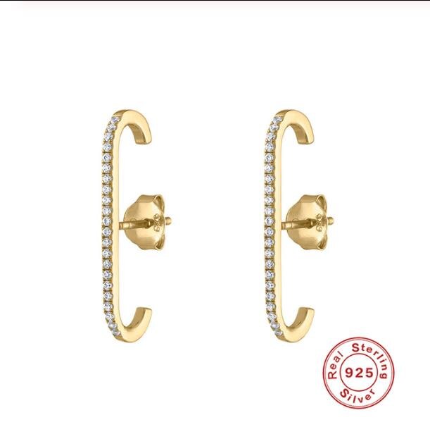 ROXI Shiny Zircon 925 Sterling Silver Stud Earrings for Women Geometric Row Crystal Piercing Earring Minimal Korean Jewelry: Gold