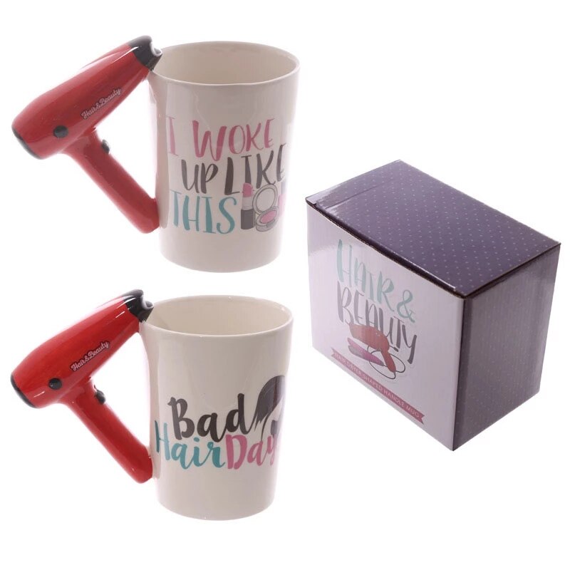 Couples Hand Painted Ceramic Mugs Girl Tools Beauty Kit Handle Tea Coffee Mug Hair Dryer Brush Handle Mug Tea Cup