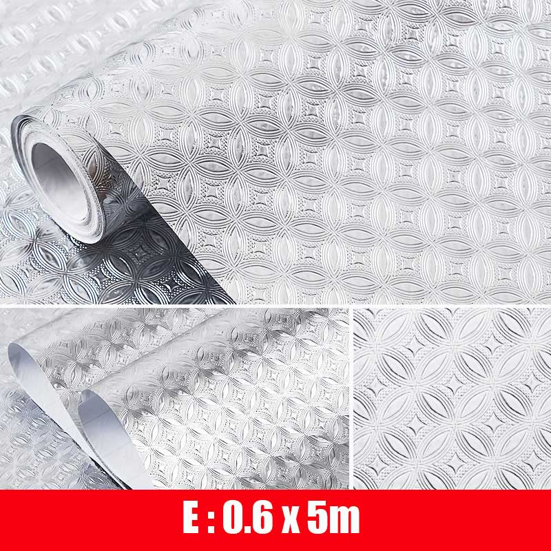 Household Waterproof Cabinets Stickers 0.6m*3/5m Kitchen Oilproof Sticker Table Cover Mat Sticker Self-adhesive Drawer Wallpaper: E(0.6x5m)