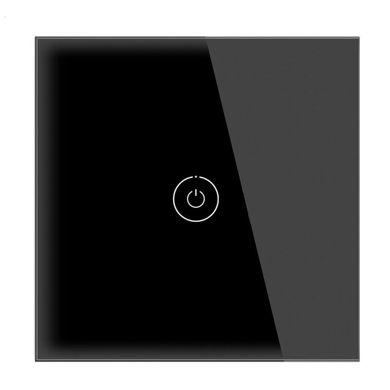 2 Color Night Soft Light Indicator Single Fire Wire Touch Tempered Glass Wall Switch Panel Scratch-resistant European Standard: 1-Gang Black