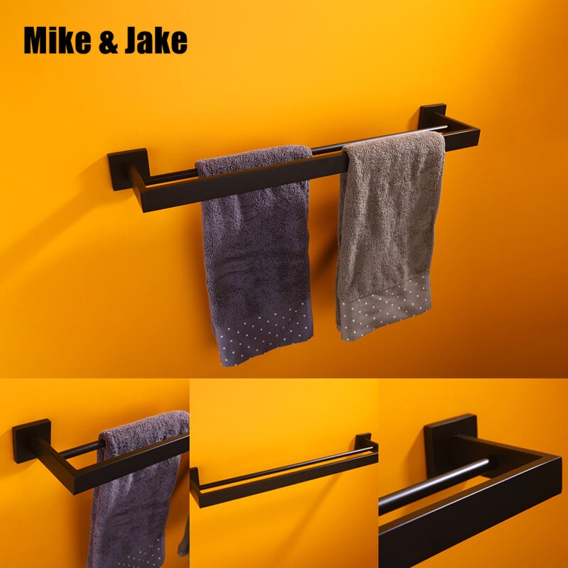 Porte-serviettes Double barre noire (60cm), porte-serviettes solide fabriqué en SUS 304, produits finis noirs, accessoires de salle de bain