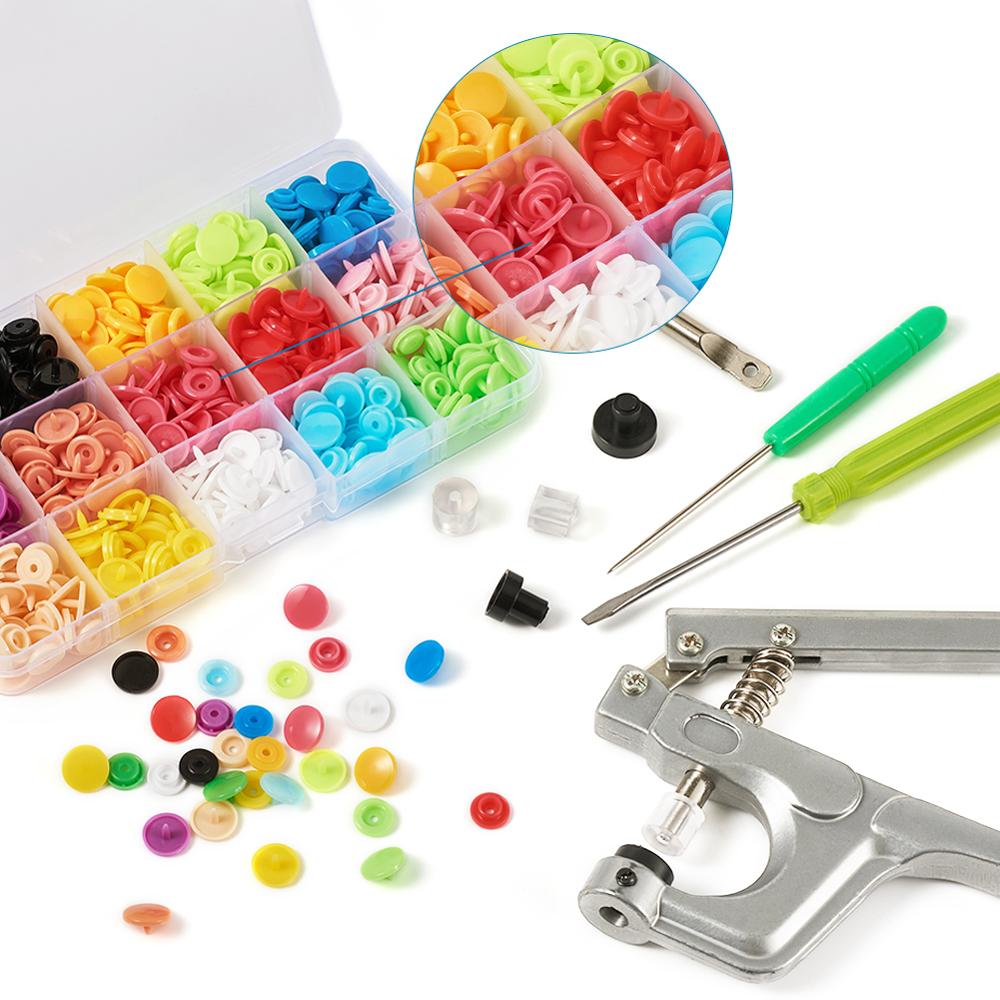 Snap Buttons & Fastener Plier Tool Kits, with Iron and Aluminum Snap Fastener Install Tool Sets and Flat Round Resin Snap Fasten