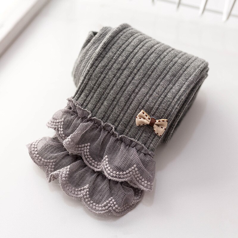 Dziewczęce obcisłe legginsy bawełniane koronkowe falbany łuki leginsy dla dziewczynki dzieci dzieci przycięte spodnie kostium księżniczka miękka: szary / XXL (139-155cm)