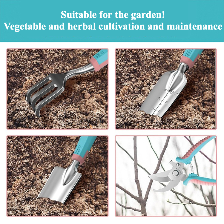 Kompletne narzędzia ręczne ogrodowe ze stopu aluminium 6-częściowy zestaw Kompletny zestaw narzędzi ogrodniczych Prezenty ogrodnicze Zaawansowana kolorowa torba do przechowywania