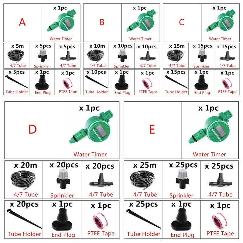 10/15/25m Misting Sprinkler Set With Water Timer Garden Drip Irrigation System Plant Automatic Dripper Gardening Watering