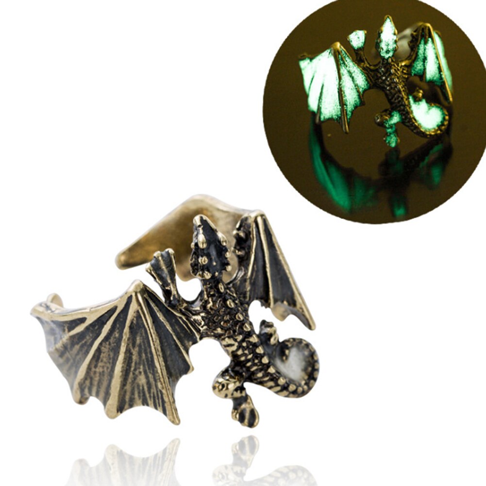 leuchtend Drachen Ring für Männer Einstellbare Größe Nachtleuchtende Nacht Licht glühend in das dunkel Mond Dominierenden Persönlichkeit Schmuck: Bronze- Blau