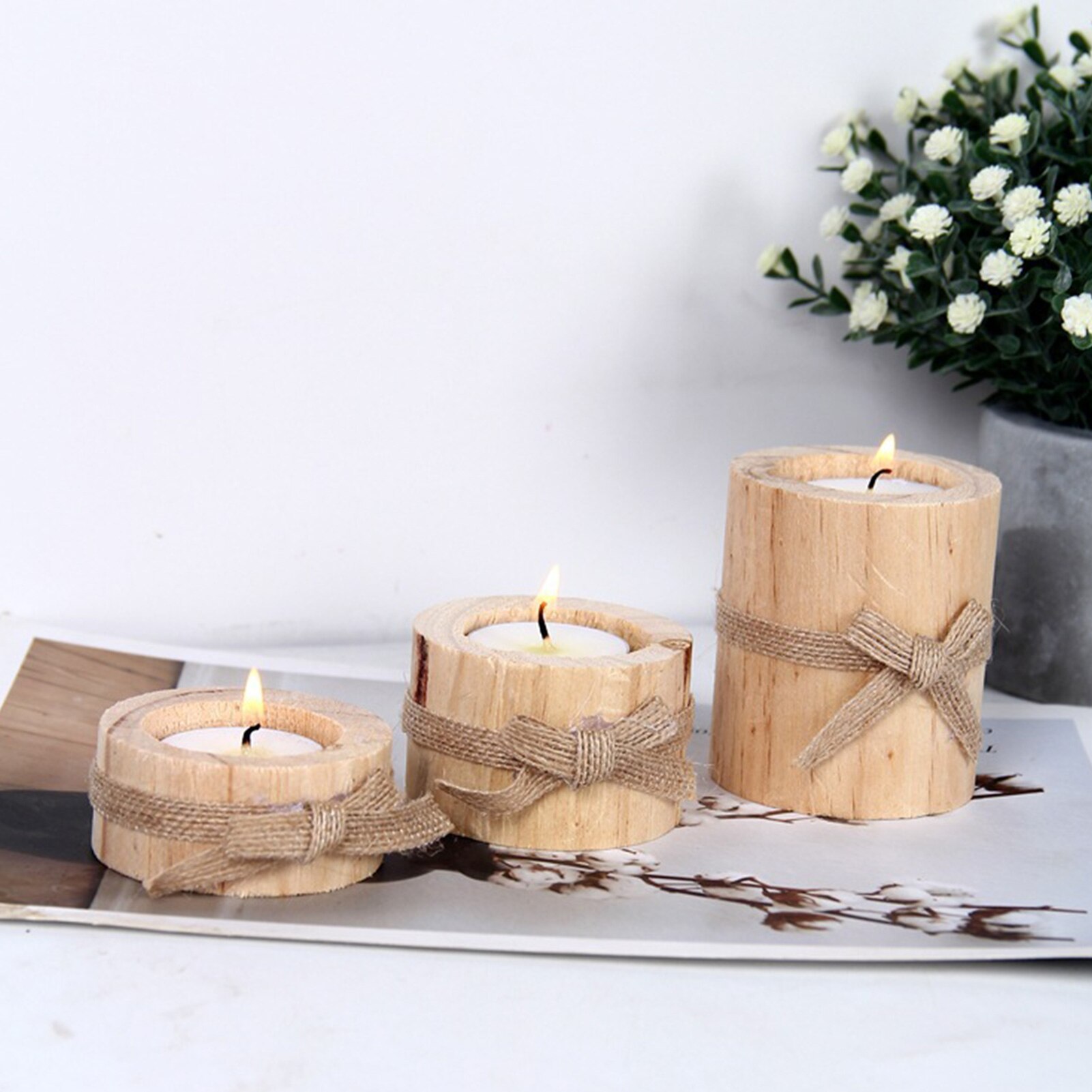 3pcs Natural Pine Wood Candle Holder Wooden Tea Light Candle Holders Succulent Planter for for Wedding Party Birthday Decoration