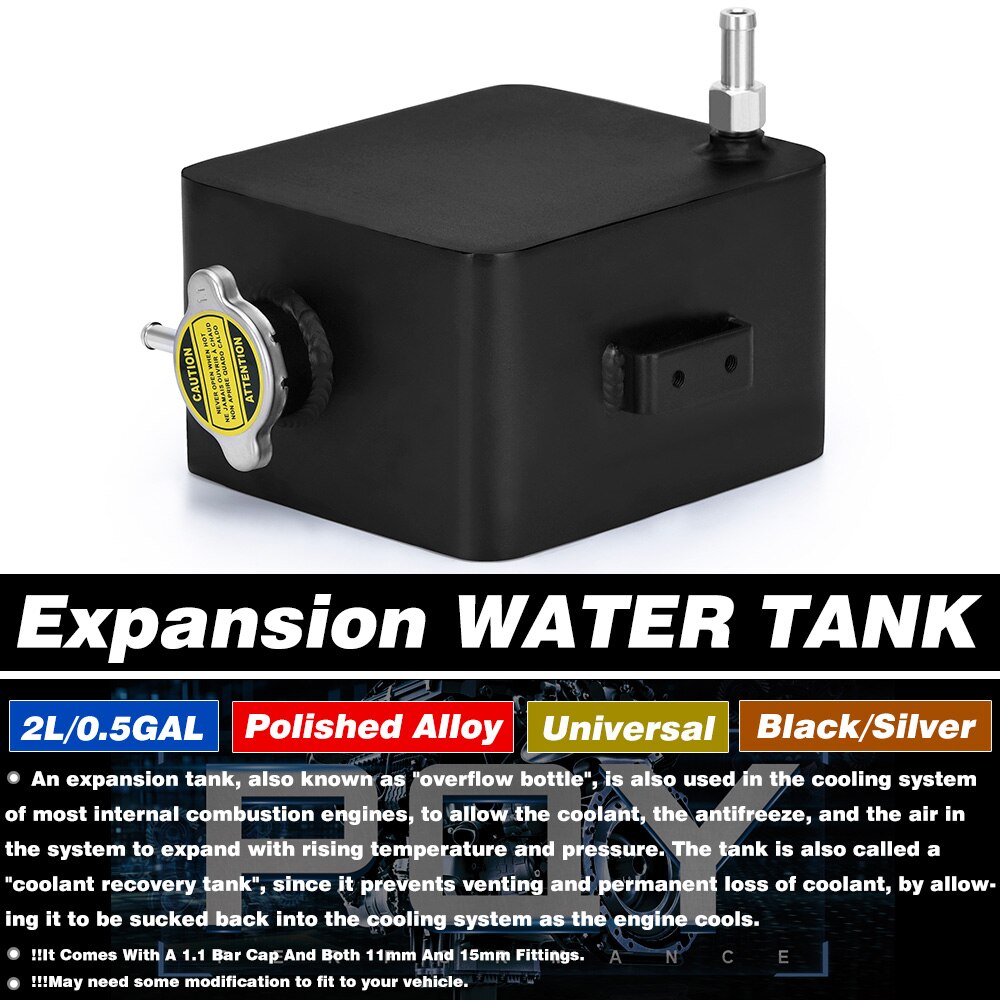 - 2L Litre Polished Alloy Header Expansion Water Tank &amp; Cap WATER HEADER TANK Coolant Overflow Tank Reservoir Kit