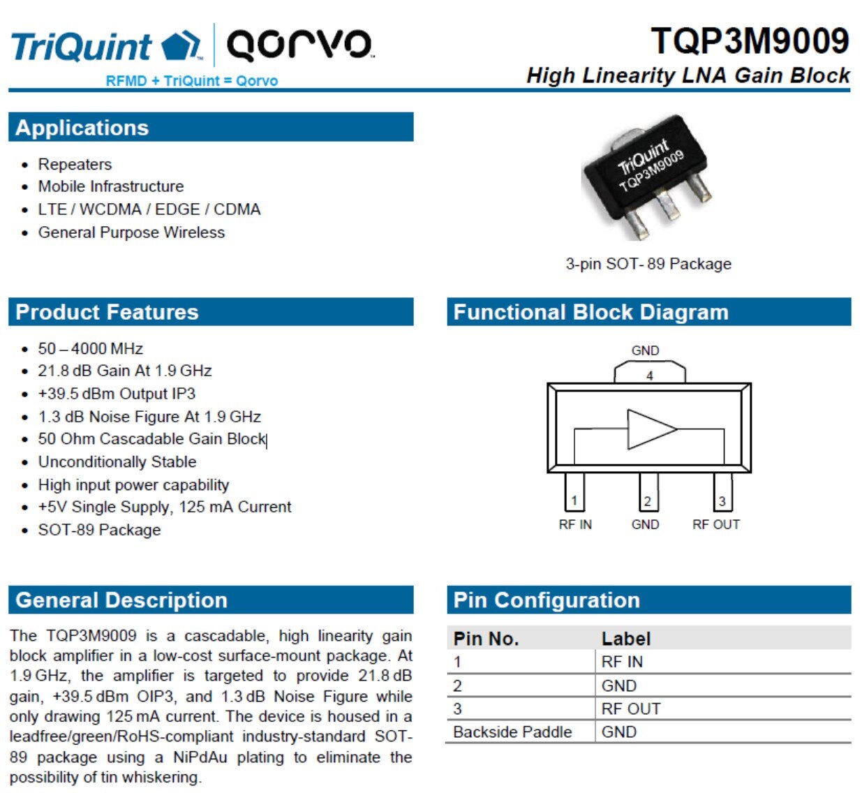 TQP3M9009 50MHz-4GHz RF POWER Amplifier High linearity Low noise LNA broadband,Module FOR Ham Radio AMP HF FM VHF UHF