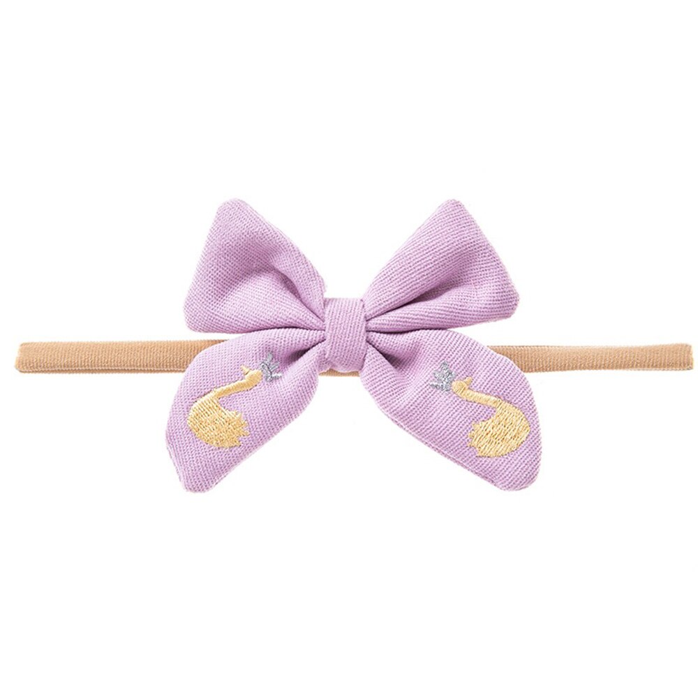 Swan Borduren Baby Haar Bogen Hoofdband Voor Meisjes Zachte Elastische Haarbanden Voor Kinderen Baby Handgemaakte Haar Accessoires: purple