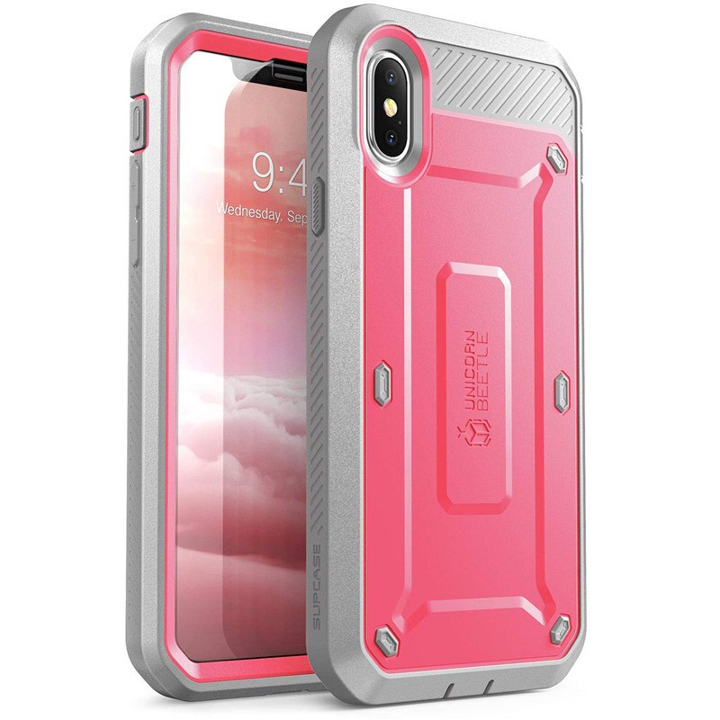 Supcase Voor Iphone Xs Case Ub Pro Serie Full-Body Robuuste Holster Clip Cover Met Ingebouwde Screen Protector Voor iphone X Case: Pink