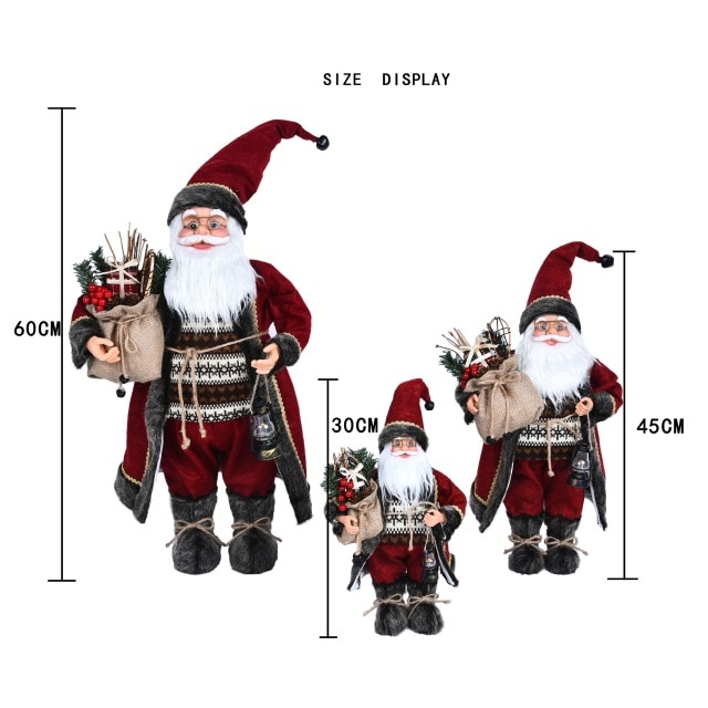 Túnica roja rosa de Papá Noel, muñeco grande de adorno para árbol de Navidad, decoración del hogar, para niños, Feliz Navidad: 30CM