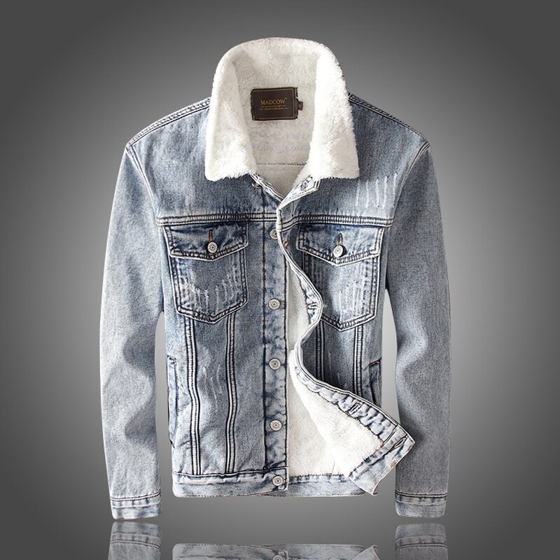 Winter Jackets Men Thick Velvet Denim Jacket British FashionCotton Coats Lamb Cashmere Warm Bomber Jackets: XXL