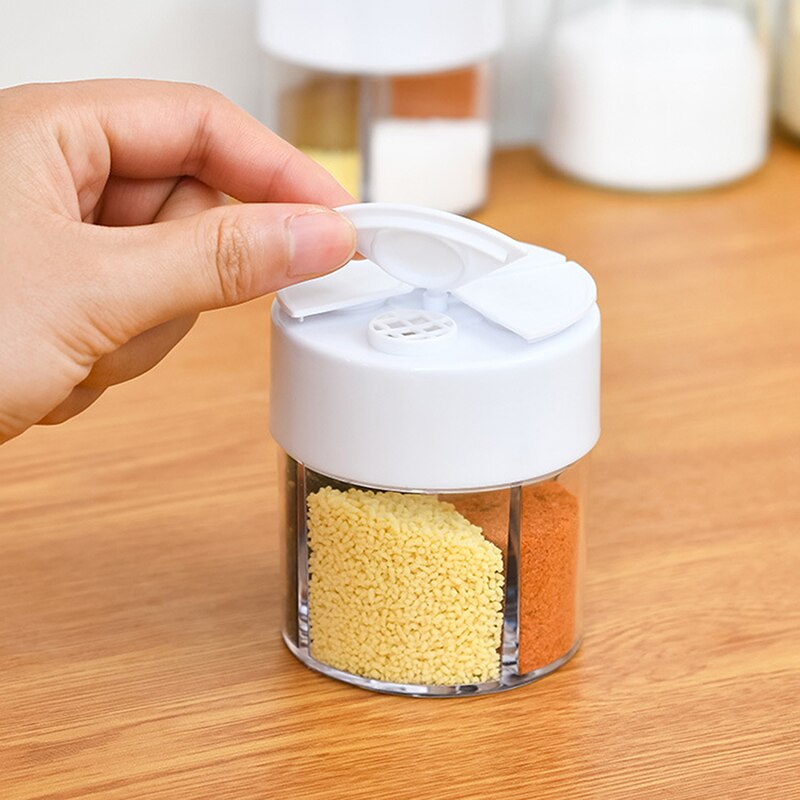 Four-divided Spice Jar Seasoning Box Kitchen Spice Storage Bottle Jars Transparent Salt Pepper Cumin Powder Storage Box