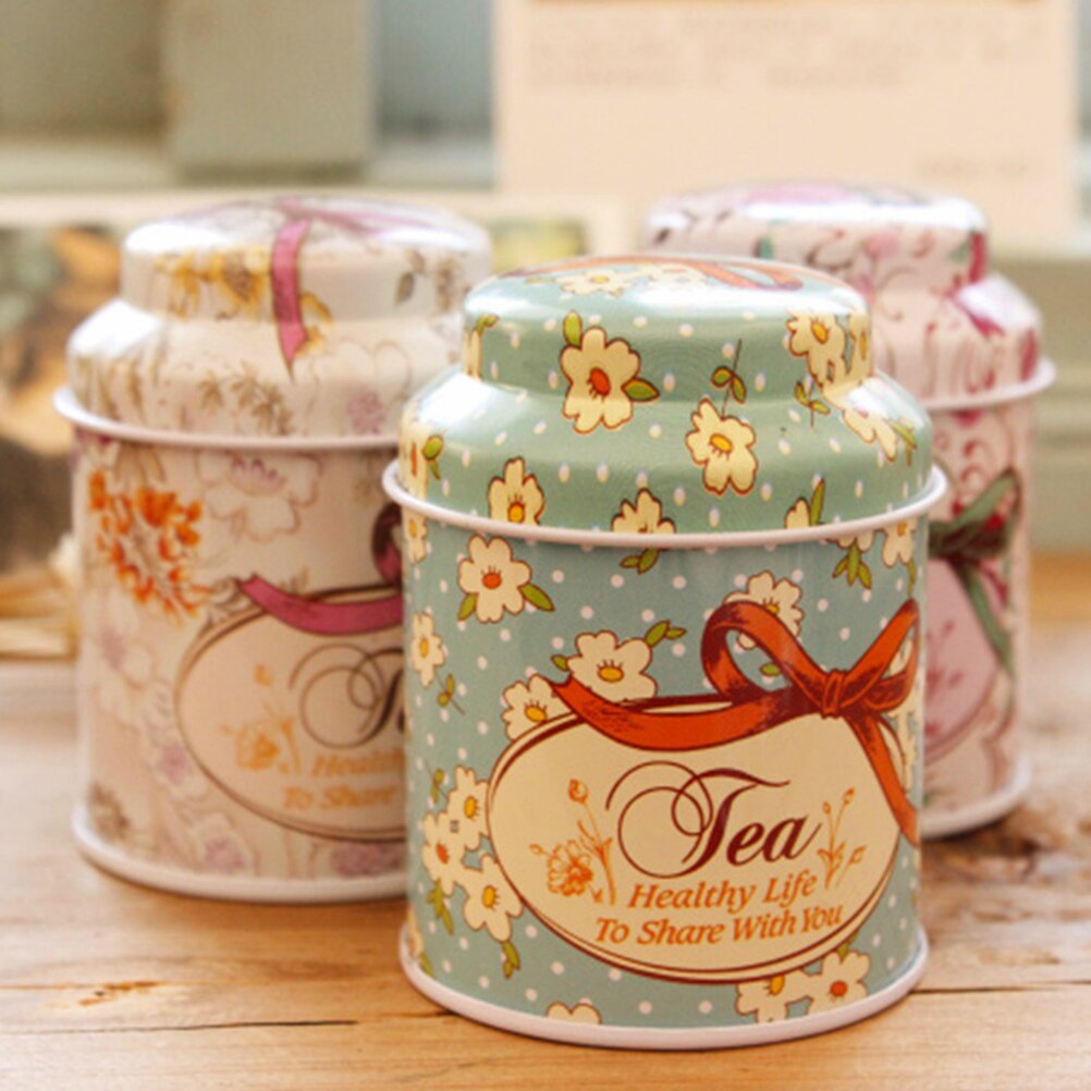 1PC Flower Metal Sugar Coffee Tea Tin Jar Container Random Color Candy Sealed Cans Box