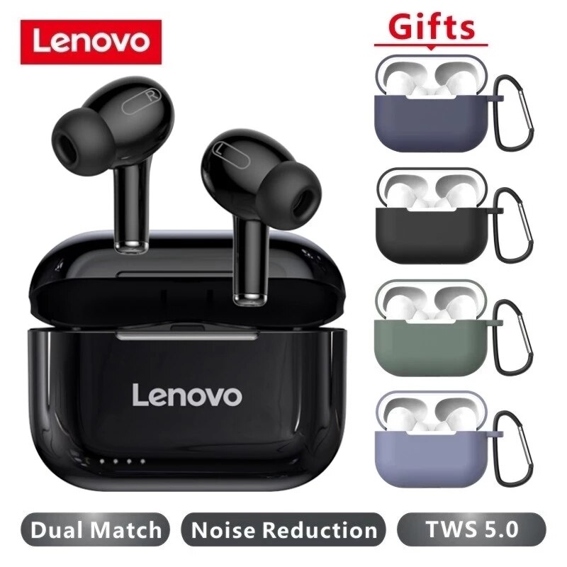 Lenovo LP1 Wireless Earphone Bluetooth 5.0 Dual Stereo Noise Reduction HIFI Bass Touch Control Long Standby 300mAH Headset: LP1S Black Add Case