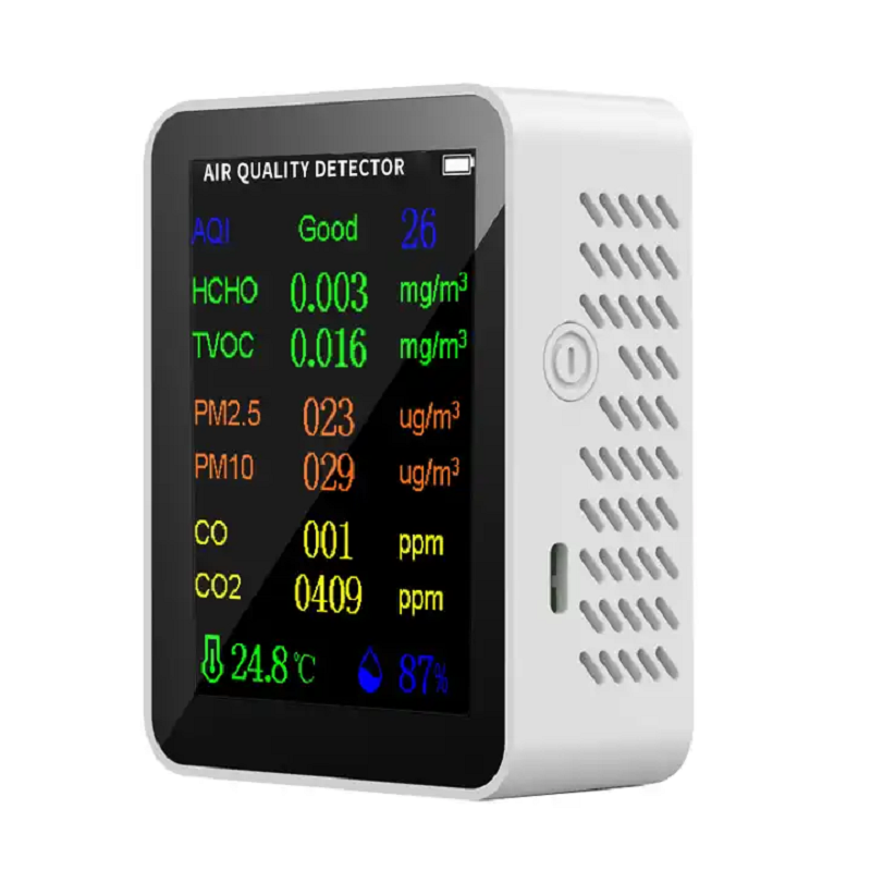 10-in-1-Luftqualitätsmonitor, CO2-Messgerät, Kohlendioxid-Detektor, PM2,5, PM10, TVOC, HCHO AQI-Tester mit Temperatur- und Feuchtigkeitsmessung: WHITE
