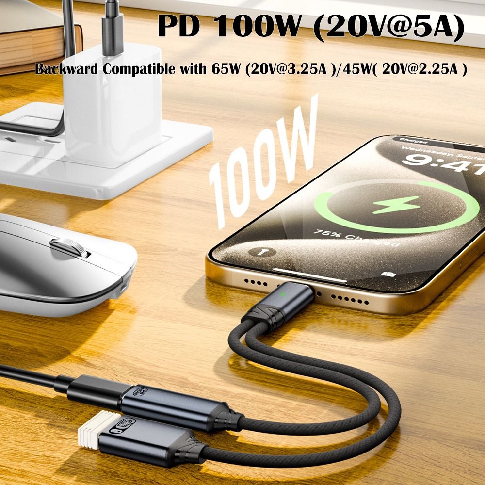 2 in 1 Type C Splitter PD 100W OTG Function USB Headphone Converter Fast Charging HiFi Sound Y Cable Keyboard Mouse