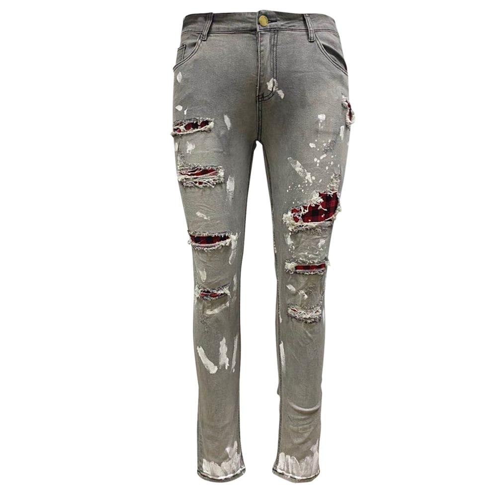 Heren slim-fit gescheurde broek heren geschilderde jeans patch bedelaarsbroek jumbo maat s -4xl
