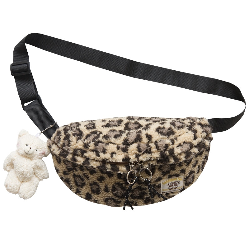 Kvinder brysttaske vintage leopard blød plys pung skuldertasker kvindelig rem telefontaske søde crossbody tasker til piger