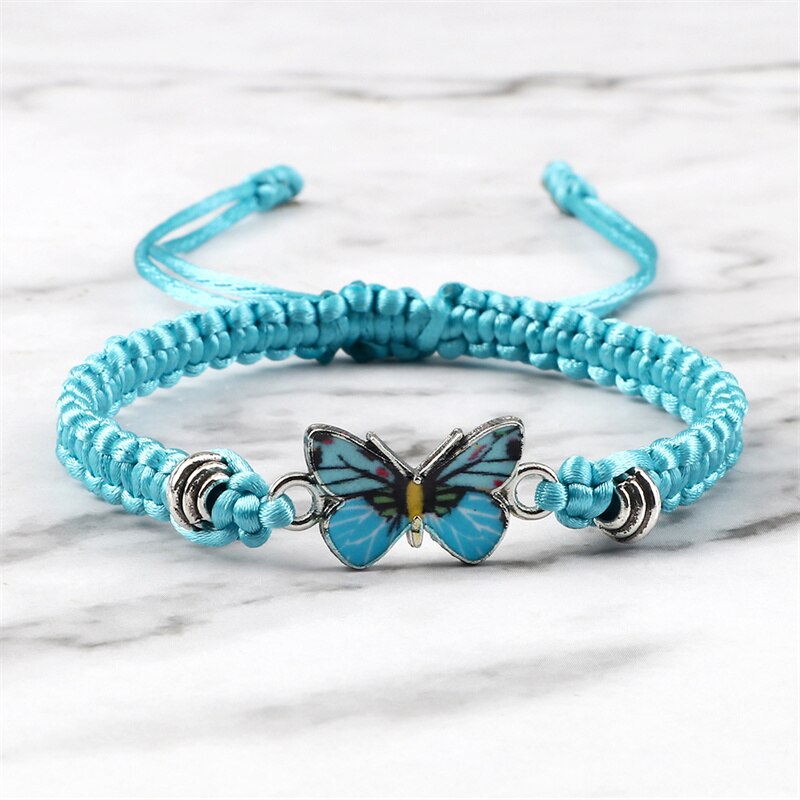 Blauwe Vlinder Hanger Armband Voor Vrouwen Meisje Verstelbare Handgemaakte Rood Touw Ketting Armbanden Bangles Vriendschap Sieraden