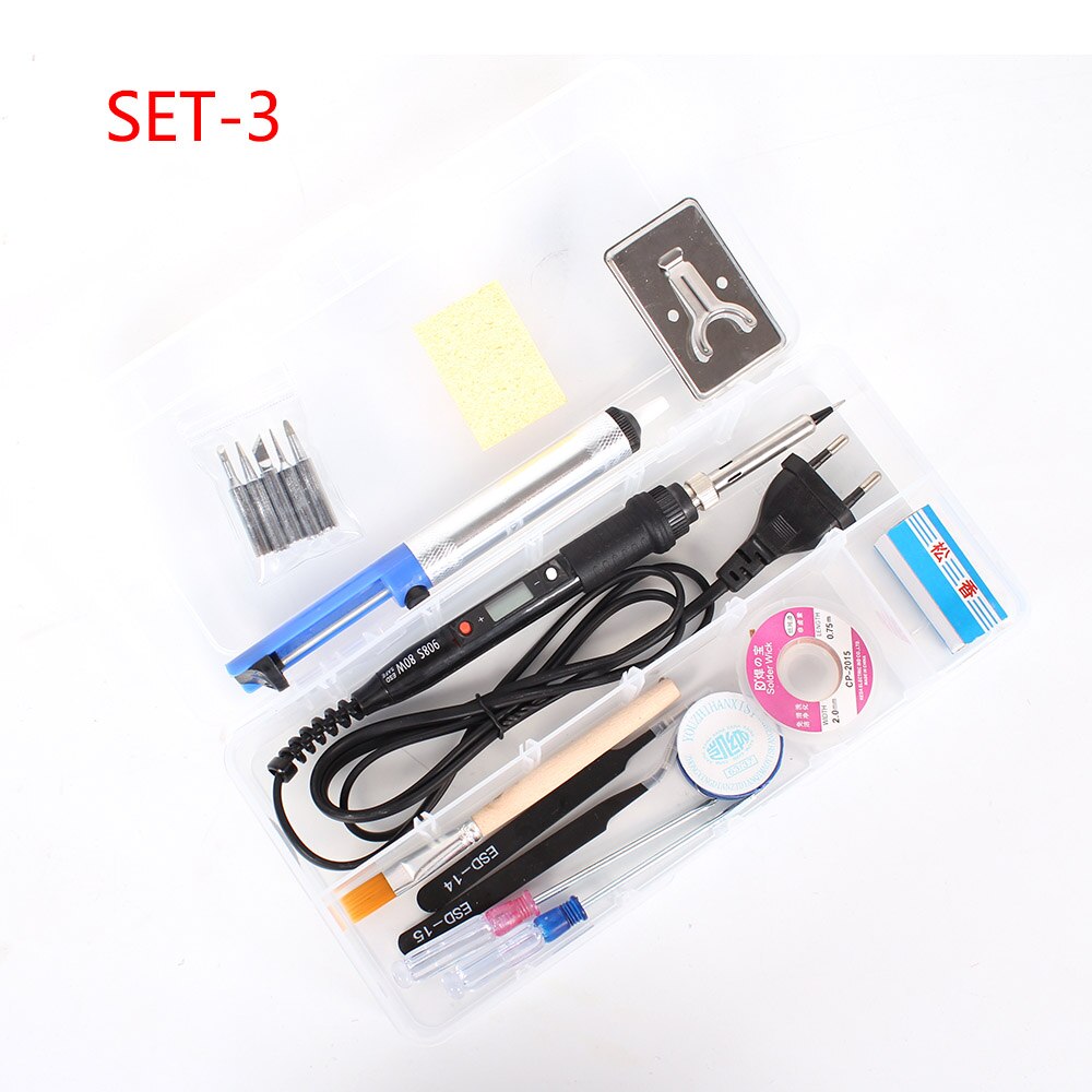 Fer à souder électrique avec affichage numérique LCD 80W, température réglable, Station de soudage à la main, Kit d&#39;outils de réparation: 220V EU Plug / SET-3
