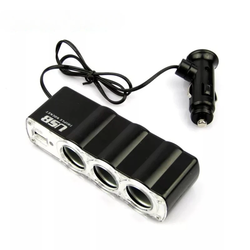 Auto-Feuerzeug-Adapter, Ladegerät, Adapter, dreifacher Splitter, Feuerzeug-Ausgang, 12 V, ABS, Schwarz, Zigarren-Auto-Adapter, Feuerzeug, mehrere Steckdosen, USB-Anschluss