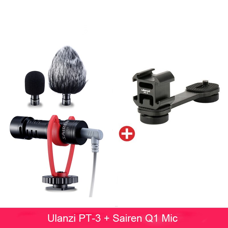 Ulanzi PT-3 Triple Heißer Schuh Mount Adapter Mikrofon Verlängerung Bar für Zhiyun Glatte 4 DJI Osmo Tasche Gimbal Zubehör: With SAIREN Q1Mic