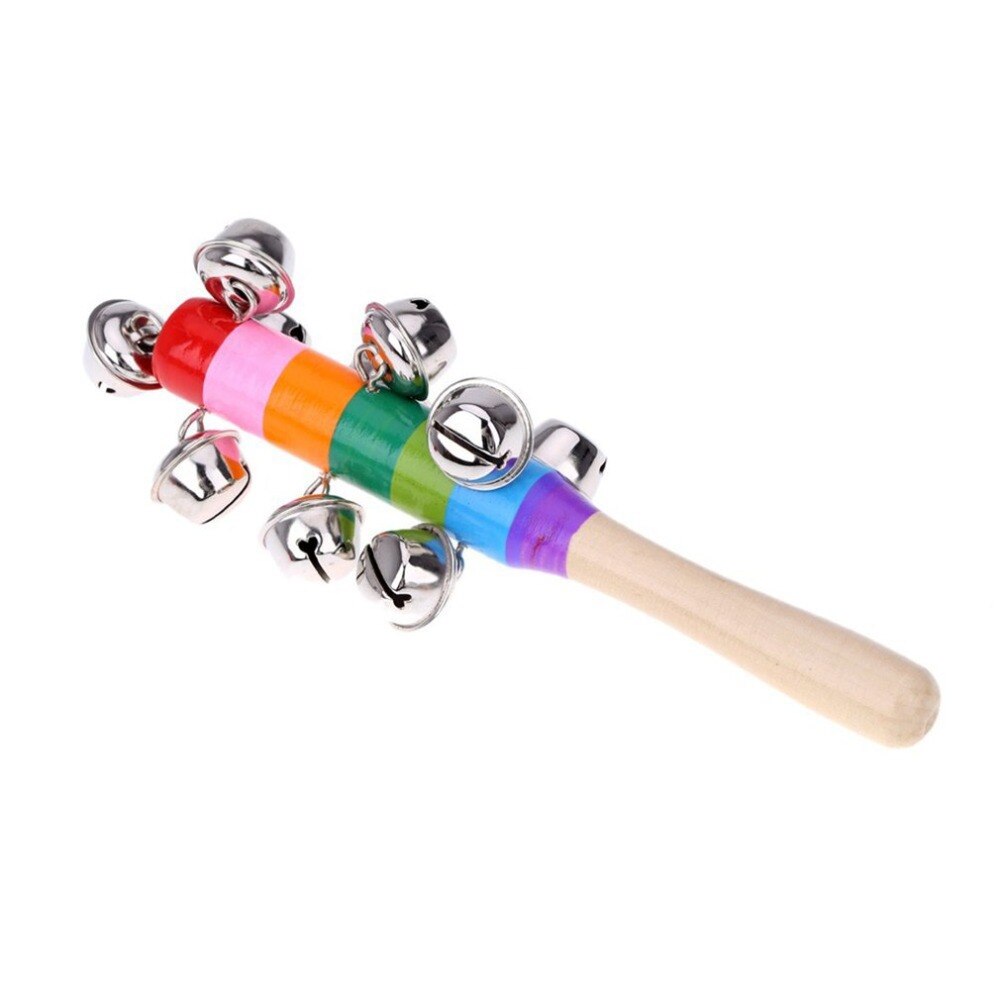 Hand Held Bell Stick with 10 Metal Jingles Ball Rainbow Percussion Musical Toy