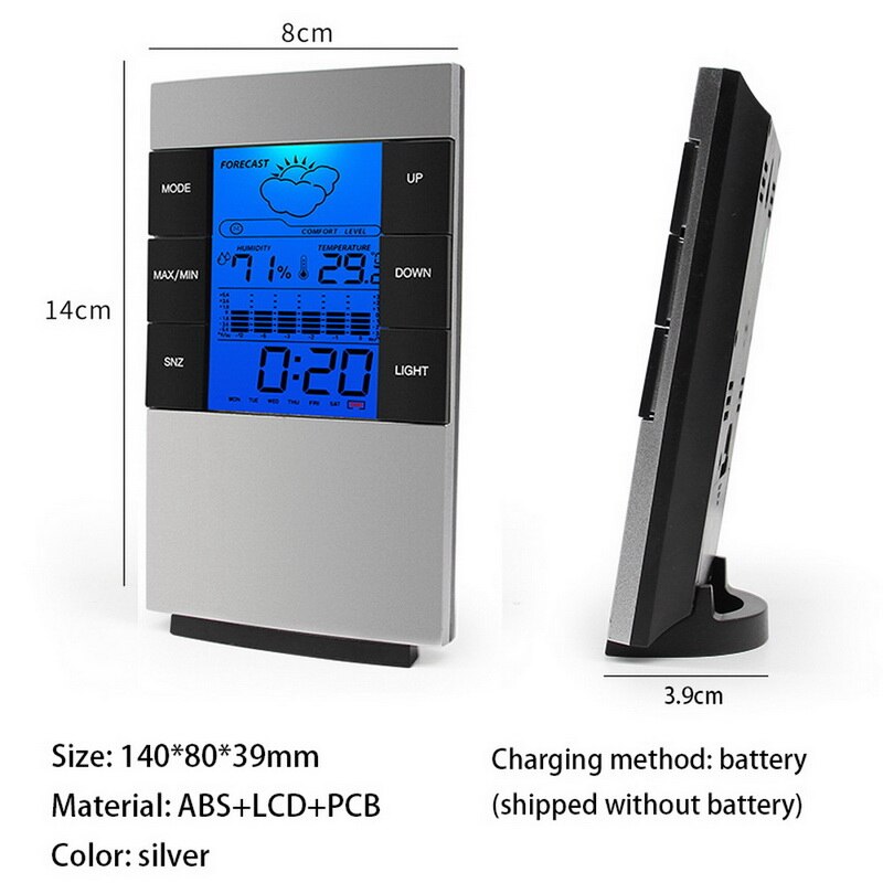 Digital Hygrometer Temperature Humidity Mini Monitor Sensor Meter LCD Electronic Indoor Outdoor Home Room Guage: 140x80x39mm Silver