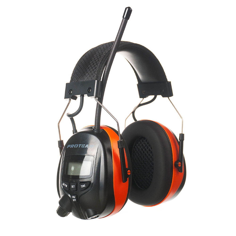 PROTEAR AM/FM Radio Headphones with Digital Display NRR 25dB Hearing Protection Noise Reduction Safety Earmuffs for Mowing: WHITE
