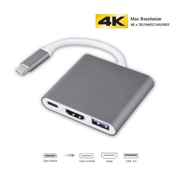 USB HUB Type C to HDMI-compatible 4 in 1 Adapter With 2 USB 3.0 PD Charging Splitter For Laptops MacBook Pro/Air/Huawei Mate: WHITE